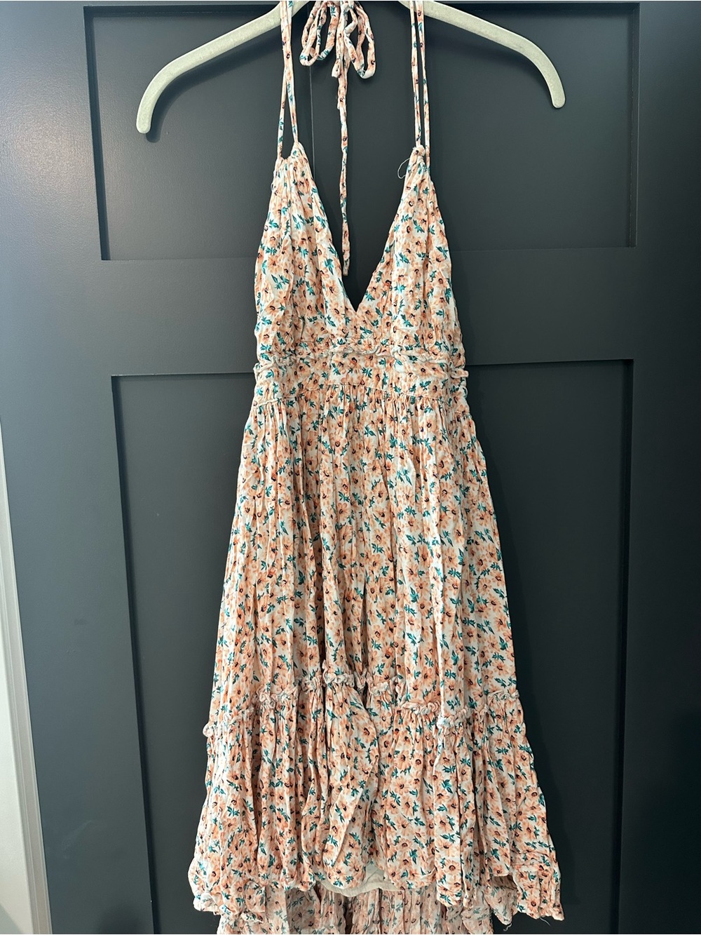 Light Peach Floral Halter Sundress